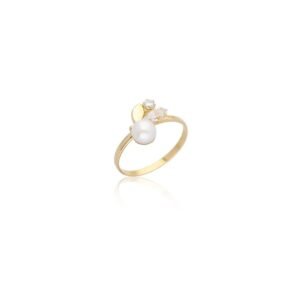 Anillo Hoja Perla Cultivada Oro 18 Klt
