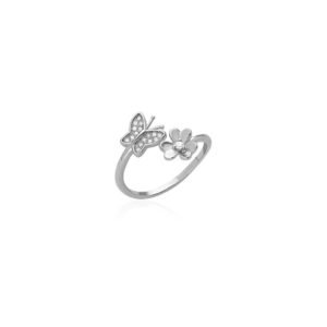 Anillo Mariposa y Flor Plata Ley 925