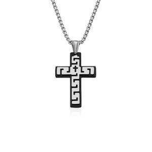 Collar Cruz Greca Bicolor Acero 316 L