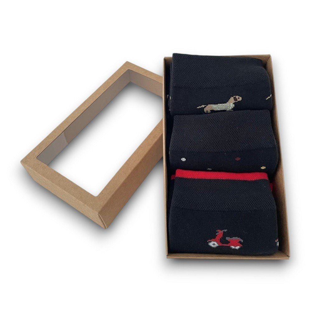 Pack 3 Pares Calcetines Lunares, Perros y Moto Vespa