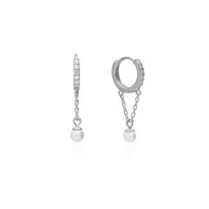 Pendientes Cadenas y Perla Plata Ley 925.