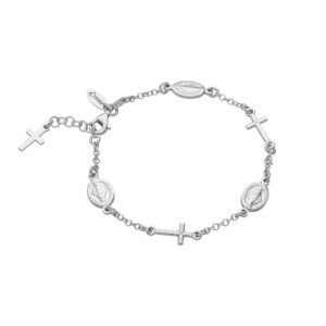 Pulsera Cruces Virgen Milagrosa Plata Ley 925