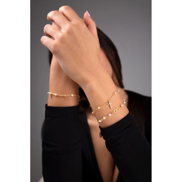 Pulsera Cruz Perlas Plata Ley 925 - Imagen 2