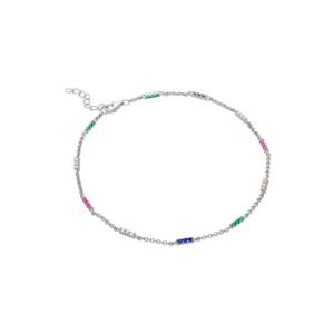 Pulsera Tobillera Multicolor Plata Ley 925