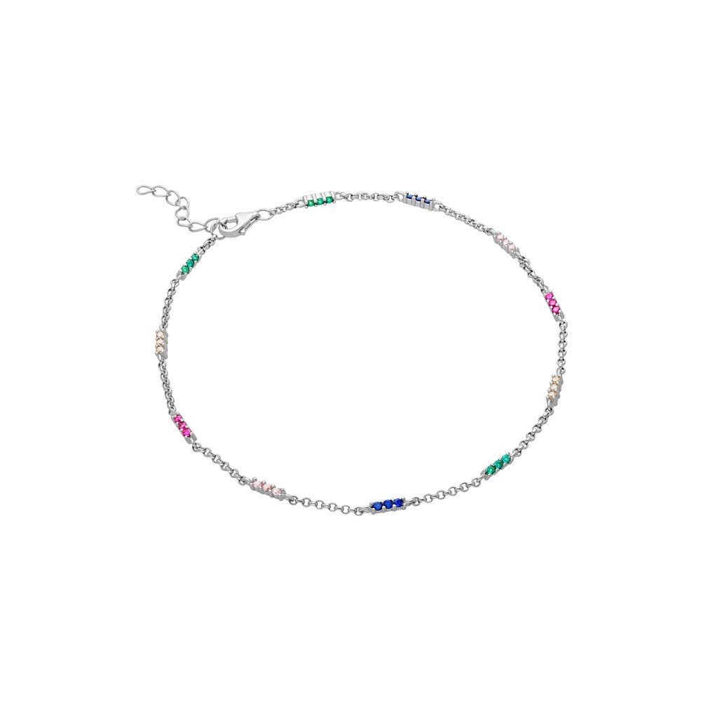 Pulsera Tobillera Multicolor Plata Ley 925