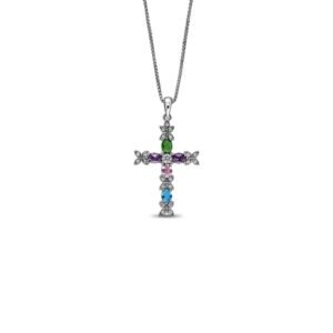 Collar Cruz Lis Multicolor Plata Ley 925